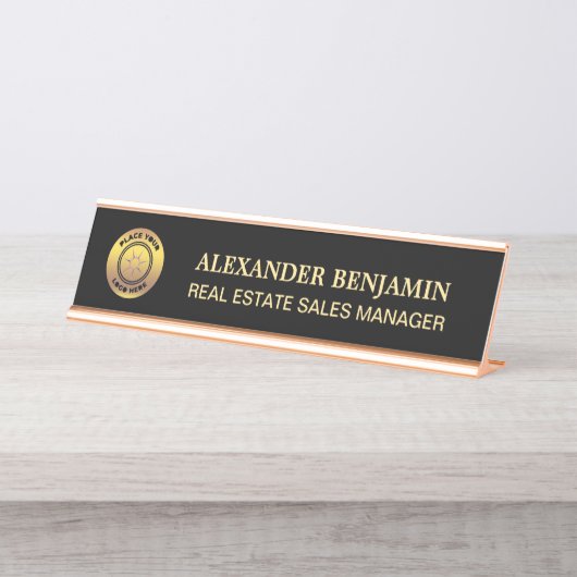 Beste zwarte Gold Logo Professional Bureau Naambordje (Voorkant)