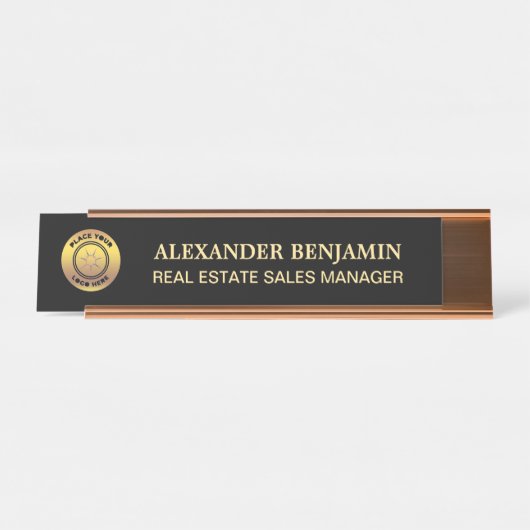 Beste zwarte Gold Logo Professional Bureau Naambordje (Voorkant)