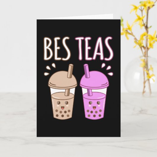 Besteas Bubble Boba Kawaii Tea Graphic Kaart (Gele Bloem)
