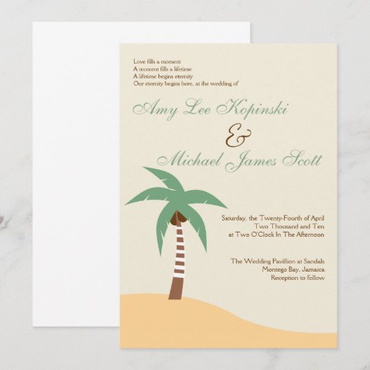 BESTEDINGSWEDING VAN GROENE PALMTREE CARIBBEAN KAART (Voorkant / Achterkant)