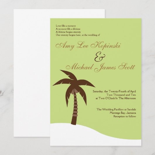 BESTEDINGSWEDING VAN GROENE PALMTREE CARIBBEAN KAART (Voorkant / Achterkant)