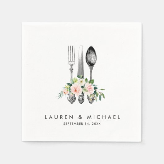 Bestek Bloemen Blauw Groen bruiloft servetten (Voorkant)