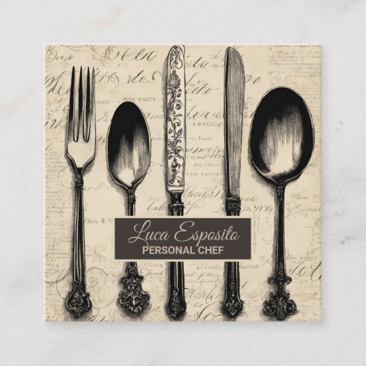 Bestek Catering Restaurant Cateraar Persoonlijke C Vierkante Visitekaartje (Voorkant)