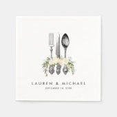 Bestek ivoor bloemengroen bruiloft servetten (Voorkant)