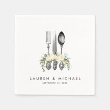 Bestek ivoor bloemengroen bruiloft servetten