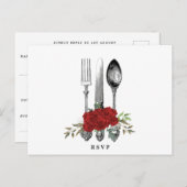 Bestek rode bloemen bruiloft RSVP briefkaart (Voorkant / Achterkant)