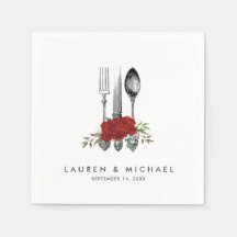 Bestek Rode Rozen Bloemengroen bruiloft servetten