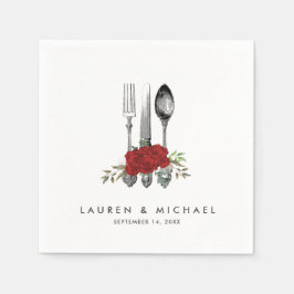 Bestek Rode Rozen Bloemengroen bruiloft servetten