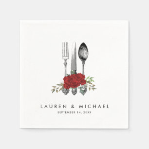 Bestek Rode Rozen Bloemengroen bruiloft servetten