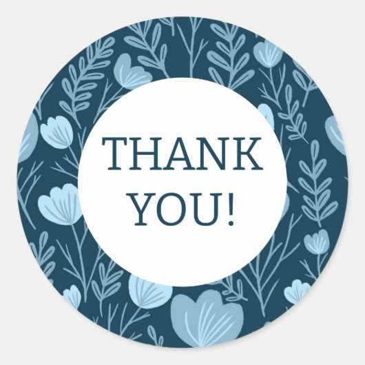 Bestel BEDANKT Schattige Custom Blue Bloemen Ronde Sticker (Voorkant)