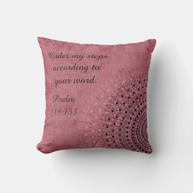 Bestel mijn stappen Psalm 119 Roest Doily kussen (Voorkant)