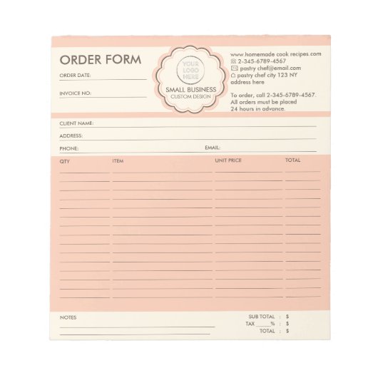 Bestelformulier Aangepast Logo Notitieblok (Voorkant)