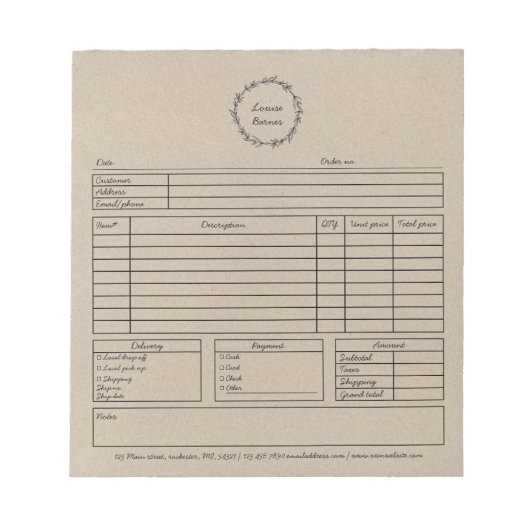 Bestelformulier rustiek notitieblok (Voorkant)