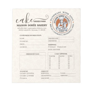Bestelformulier voor bakkerijwinkel gebak bakker notitieblok