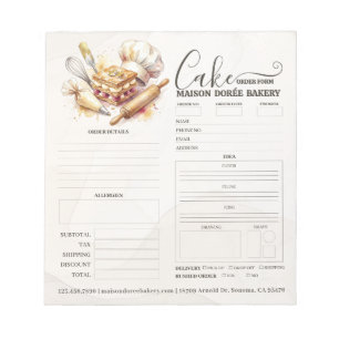 Bestelformulier voor bakkerijwinkel pastagbanketba notitieblok