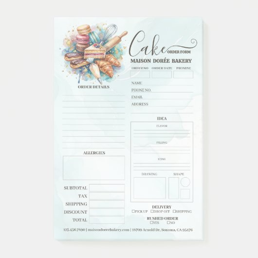 Bestelformulier voor bakkerijwinkel patissier taar post-it® notes (Voorkant)