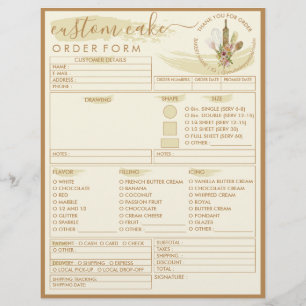 Bestelformulier voor bruine gele crème bakkerijcak flyer