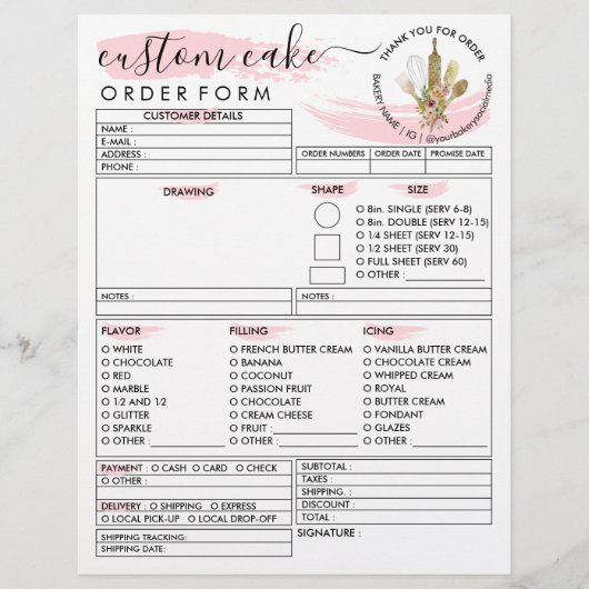 Bestelformulier voor cake van Rustic Wood Bakery Flyer (Voorkant)