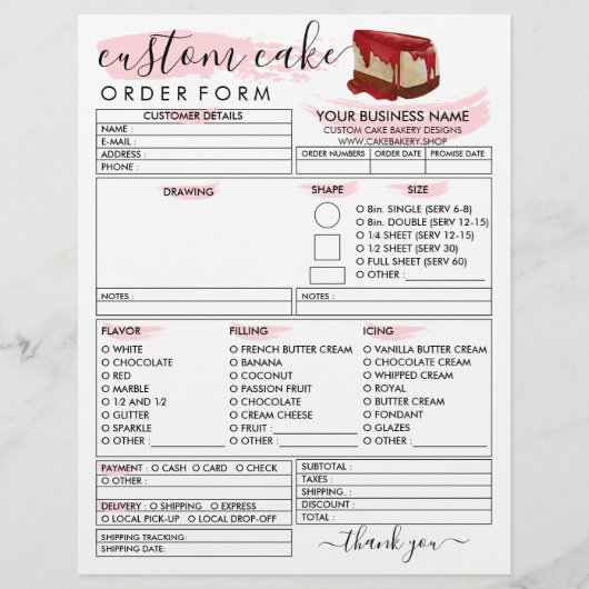 Bestelformulier voor kaas cake van de bakkerij flyer (Voorkant)
