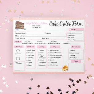 Bestelformulier voor waterverf cakes bakkerij notitieblok