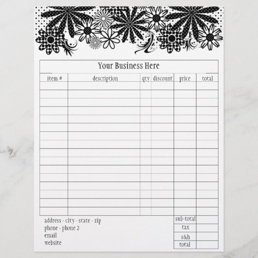 Bestelformulier Zwarte En Witte Stippen Bloemen Flyer (Voorkant)