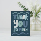 Bestellen BEDANKT Blue Curvy Bubbleletters Custom Briefkaart (Staand voorkant)