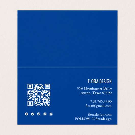 Bestellen Bedankt Script Blue Social Iconen QR gev Visitekaartje (Binnenkant ongevouwen)