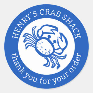 BESTELLEN DANK U Crab Beach Blauw Wit CUSTOM Ronde Sticker