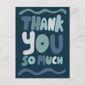 Bestelling DANK JE Blue Curvy Bubbleletters Aangep Briefkaart (Voorkant)