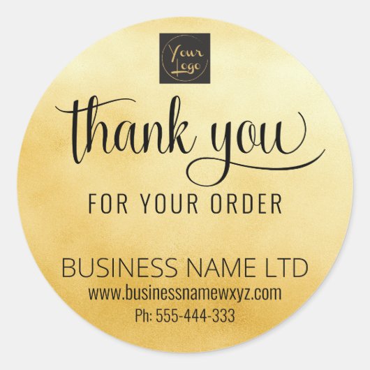 Bestelling Hartelijk dank Gold Black Voeg uw Logo  Ronde Sticker (Voorkant)