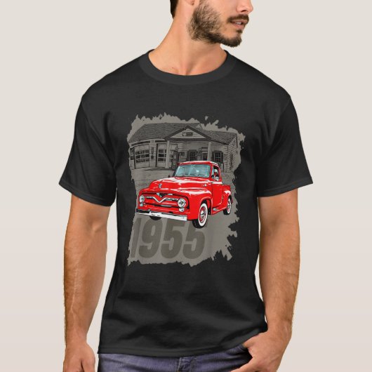 bestelwagen 1955 bij benzinestation t-shirt (Voorkant)
