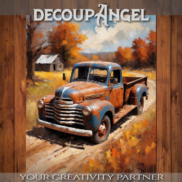 Bestelwagen aan het einde van het werk - Decoupage Tissuepapier