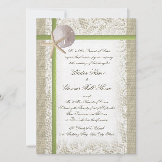 Bestemming Beach Burlap en kant bruiloft Kaart (Voorkant)