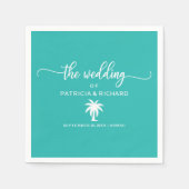 Bestemming Bruiloft Blauwgroen en witte palmboom Servet (Voorkant)