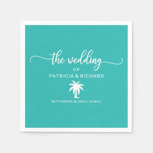 Bestemming Bruiloft Blauwgroen en witte palmboom Servet (Voorkant)
