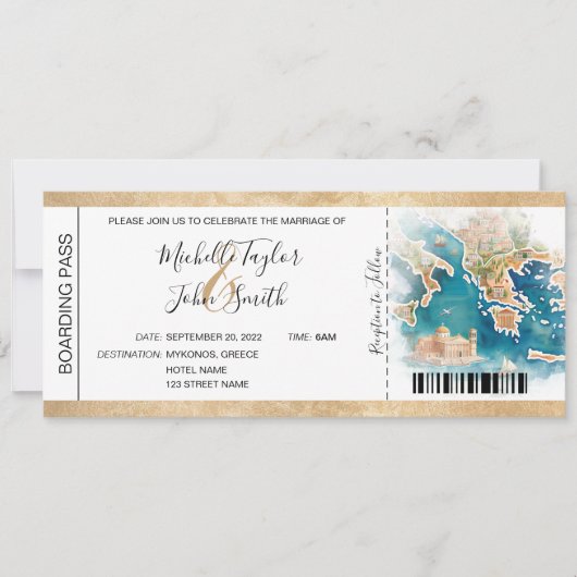 Bestemming Bruiloft Boarding Pass Griekenland Kaart (Voorkant)