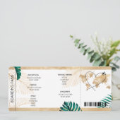 Bestemming Bruiloft Boarding Pass Hart Details Kaart (Staand voorkant)