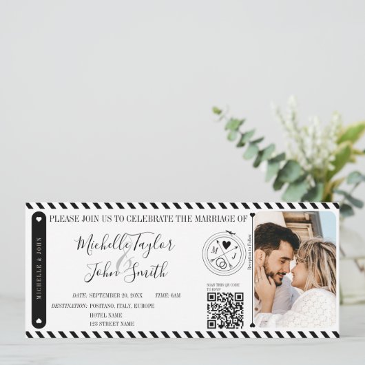 Bestemming Bruiloft Boarding Pass Ticket QR Code Kaart (Staand voorkant)