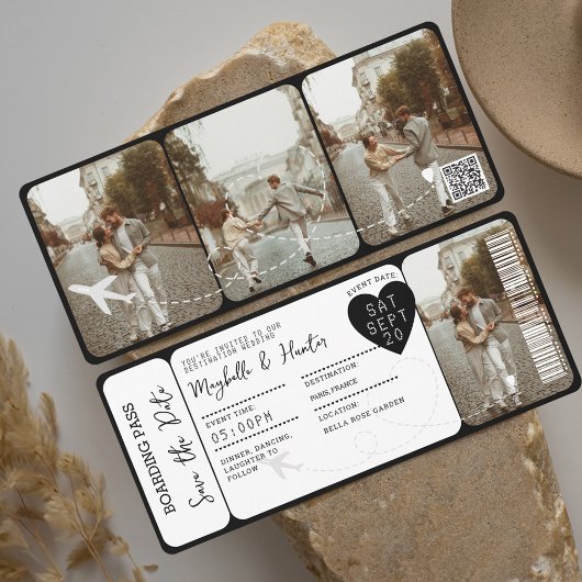 Bestemming Bruiloft Boarding Pass Ticket QR Code Kaart