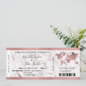Bestemming Bruiloft Boarding Pass Ticket Roos Gold Kaart (Staand voorkant)