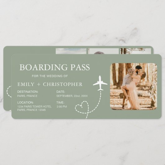 Bestemming Bruiloft Boarding Pass Vliegticket (Voorkant / Achterkant)