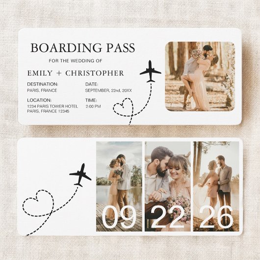 Bestemming Bruiloft Boarding Pass Vliegticket