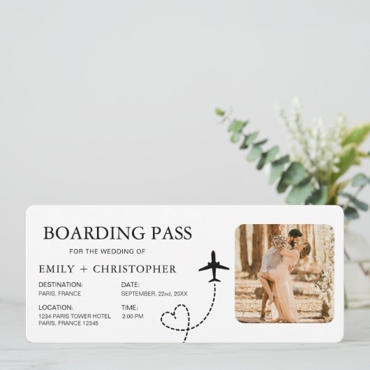 Bestemming Bruiloft Boarding Pass Vliegticket (Staand voorkant)
