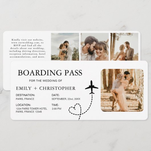 Bestemming Bruiloft Boarding Pass Vliegticket (Voorkant / Achterkant)