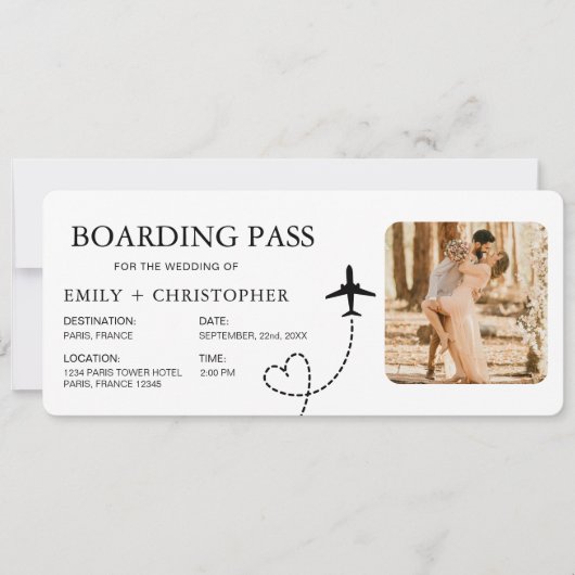 Bestemming Bruiloft Boarding Pass Vliegticket (Voorkant)