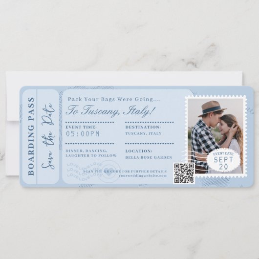 Bestemming Bruiloft Boarding Pass Vliegticket Kaart (Voorkant)