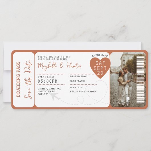 Bestemming Bruiloft Boarding Pass Vliegticket Kaart (Voorkant)