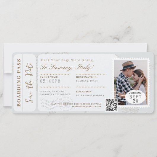 Bestemming Bruiloft Boarding Pass Vliegticket Kaart (Voorkant)
