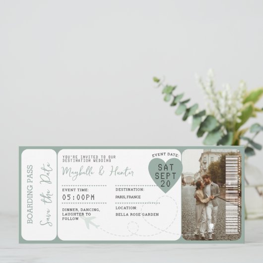 Bestemming Bruiloft Boarding Pass Vliegticket Kaart (Staand voorkant)