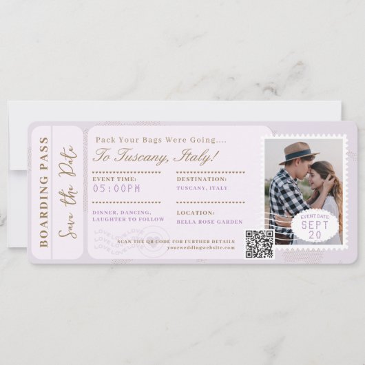 Bestemming Bruiloft Boarding Pass Vliegticket Kaart (Voorkant)